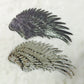 Pair of sequin feather wing patches in dark gray and silver tones