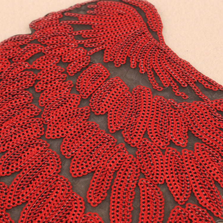 Pair of red sequin feather wing patches with layered feather fringe