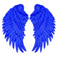 Two royal blue sequin feather wing appliques with layered feather fringe for DIY.
