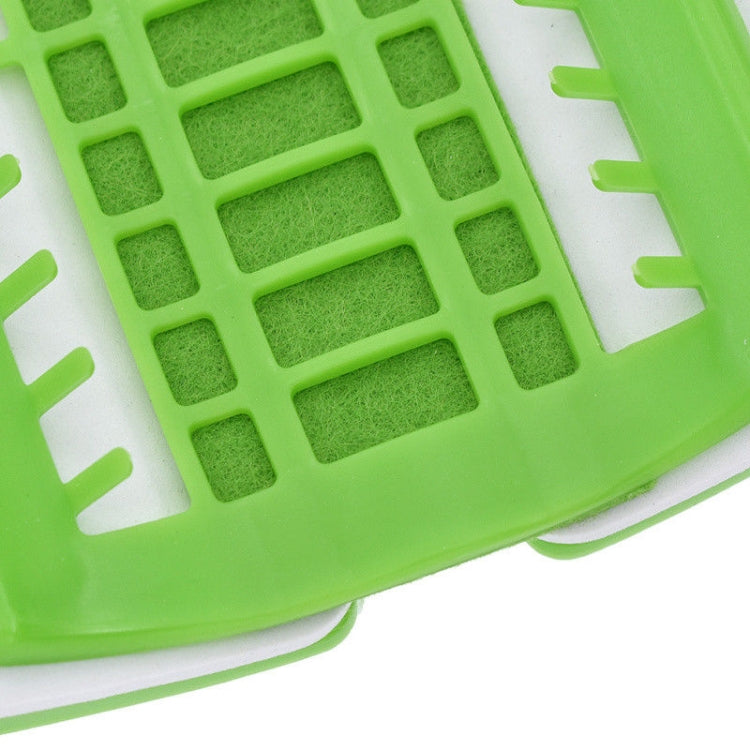 Green cross-stitch thread organizer tool with raised open slot grid detail