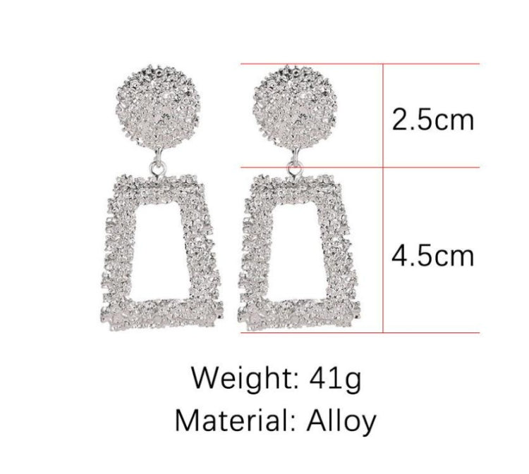 Silver-tone geometric trapezoid long dangle earrings with textured round tops