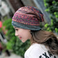 Multicolor patterned cotton wrap turban hat with folded teal and pink stripes