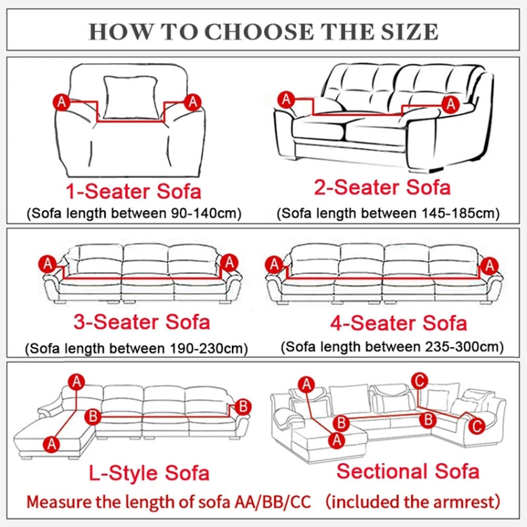Sofa cover size guide diagram for 1-, 2-, 3-, and 4-seat covers