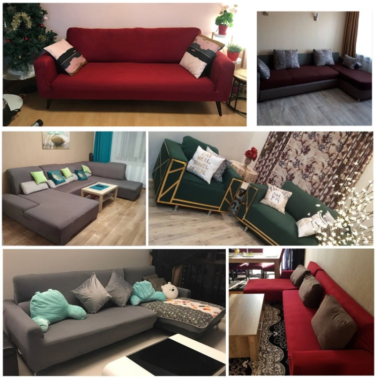 Sofa cover set styling on multiple sofas with matching pillows in various colors
