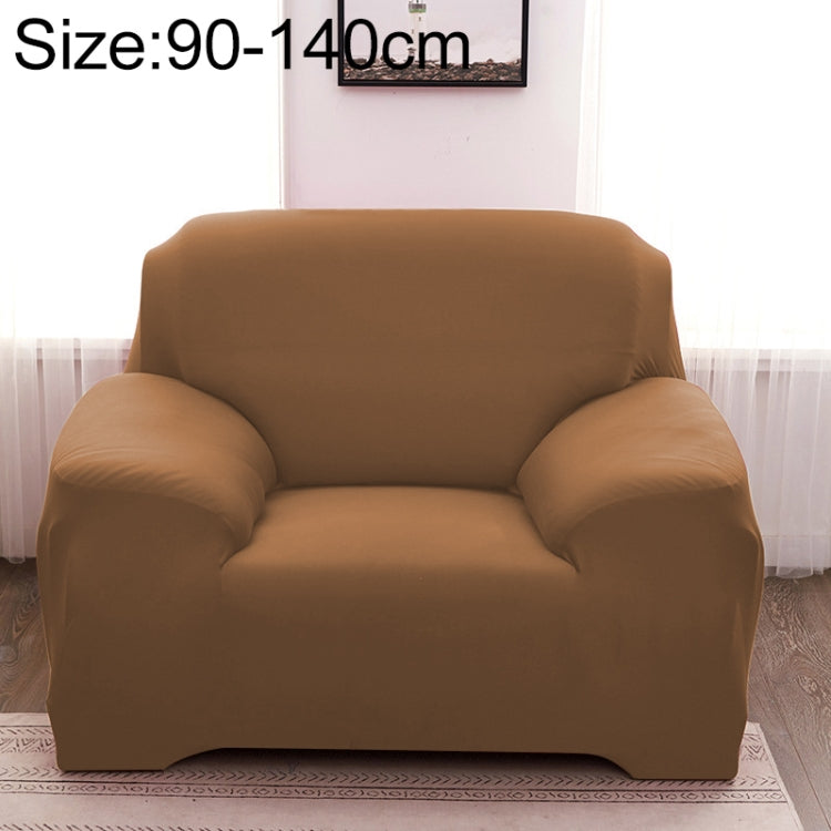 Universal single-seater sofa full cover set in brown/tan, with pillow case