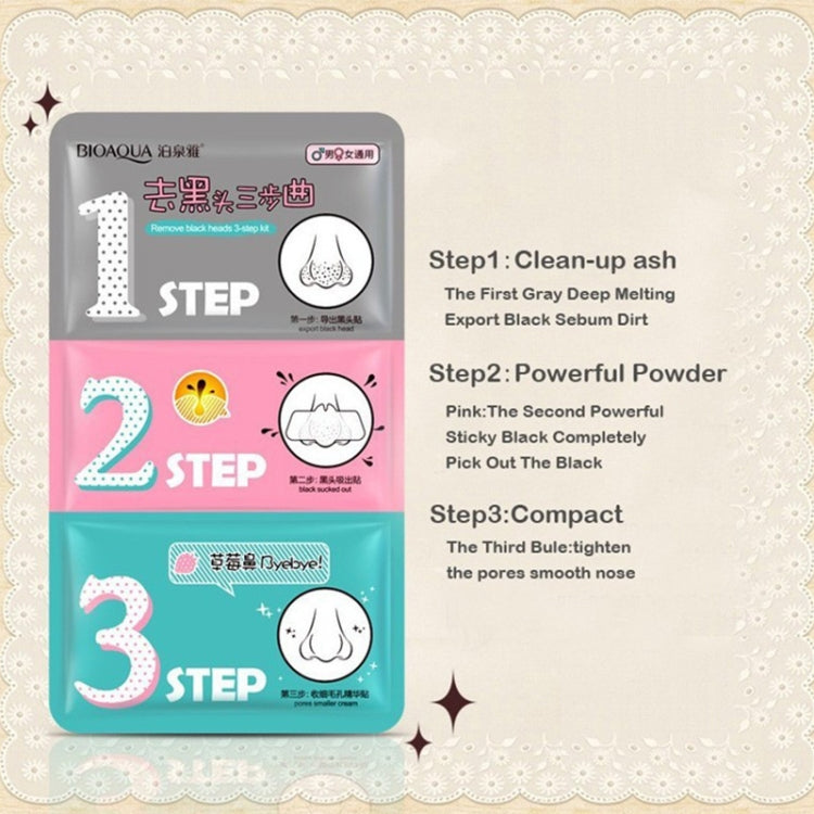 3-step pig nose mask kit package showing step 1, step 2, and step 3 sections