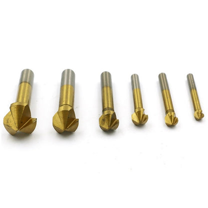 6 In 1 90 Degree Three-edge Chamfering Knife Woodworking Milling Cutter Chamfering Machine Hole Opener, Iron Box, Plastic Bag