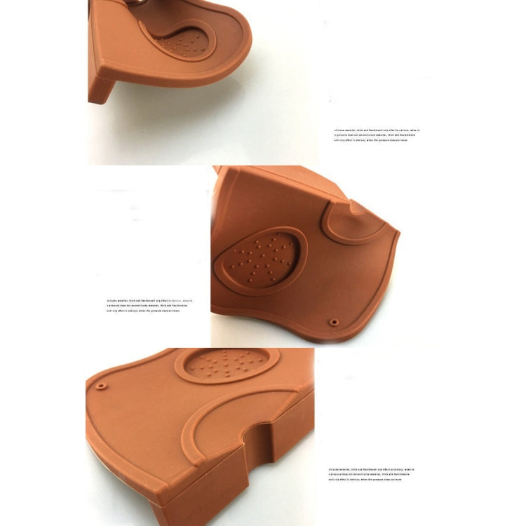 Brown/orange non-slip corner coffee pad with round embossed textured insert and side notch.