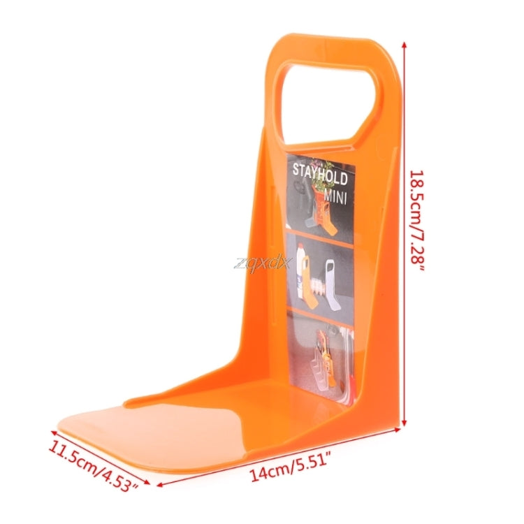 Orange plastic trunk baffle bracket with size markings: 14 x 11.5 x 18.5 cm
