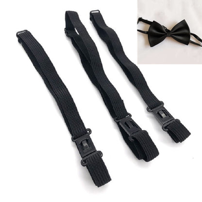 Dark adjustable bow tie straps with metal sliders and buckles, 53 cm length