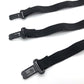 Close-up of dark bow tie straps with metal slider buckles at the ends