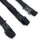 Dark bow tie straps showing adjustable buckles and ribbed fabric ends