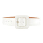 Glossy wide belt in white with square white buckle and gold-tone bar detail