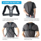 Posture correction back brace with black shoulder harness and adjustable side closure