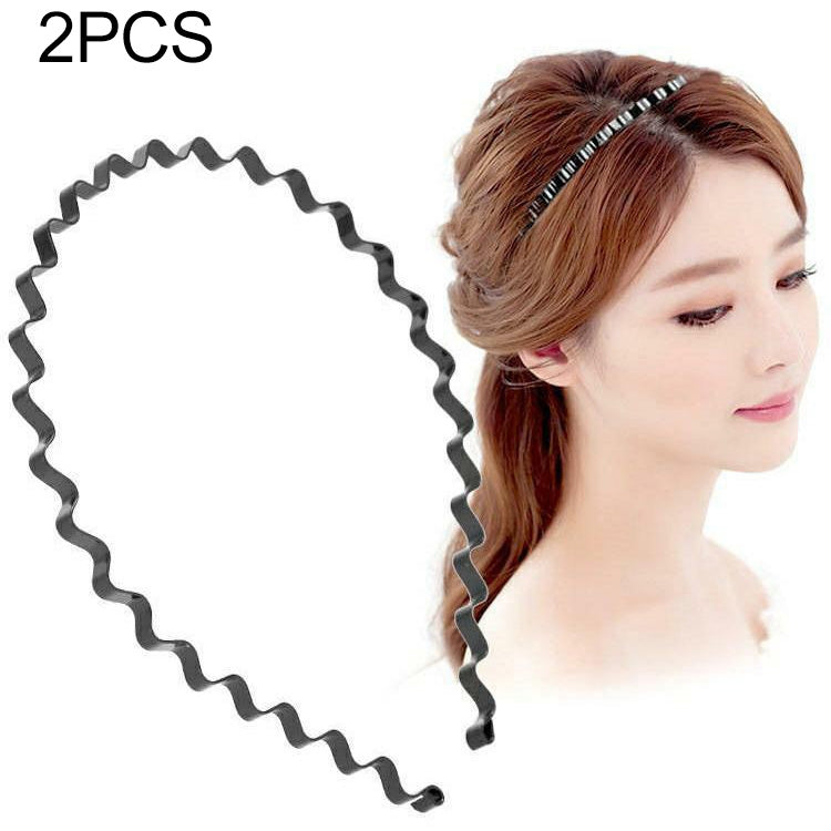2-piece wavy zigzag hair headbands, black, for sporty updos and side styles
