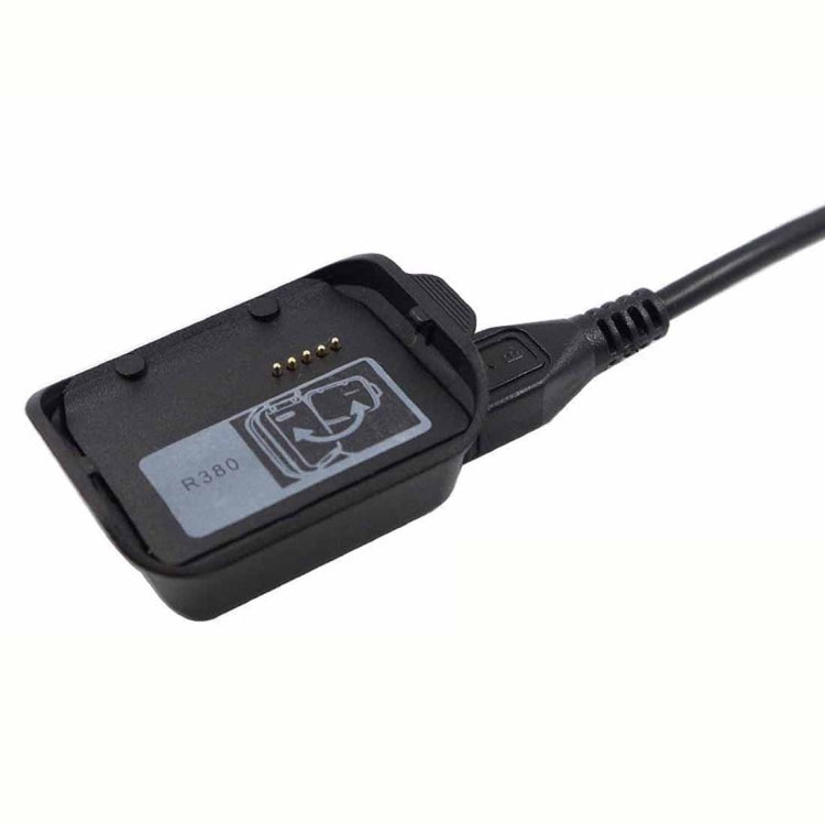 Black charging cradle dock with USB cable, front view of charger base