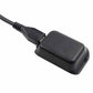 Black USB cable with plug attached to charging cradle housing