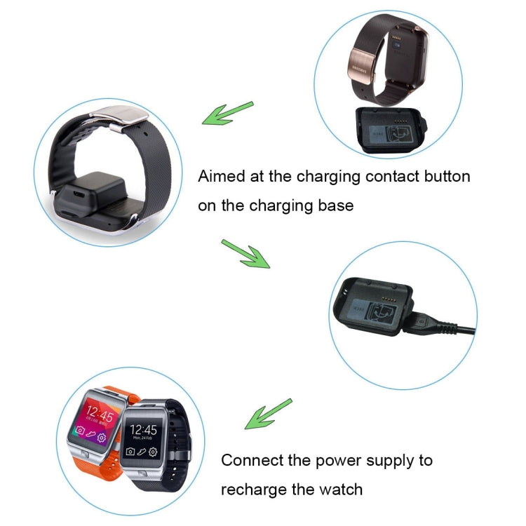 Black charging cradle base with USB cable, contact alignment shown