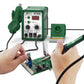 BST-878D station soldering a PCB with hot air nozzle and soldering iron tips
