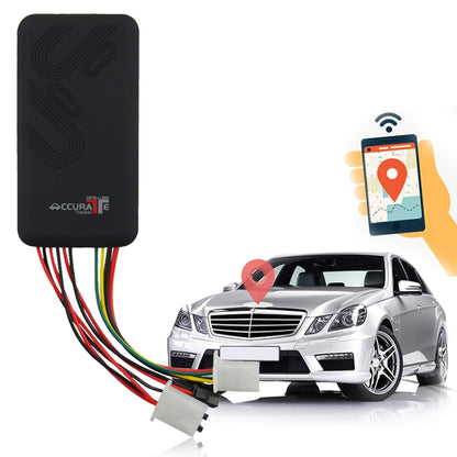Black GPS vehicle tracking device with ACCURA logo and multi-color power leads