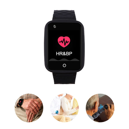 Black GPS smartwatch tracker with heart icon screen and HR&BP display