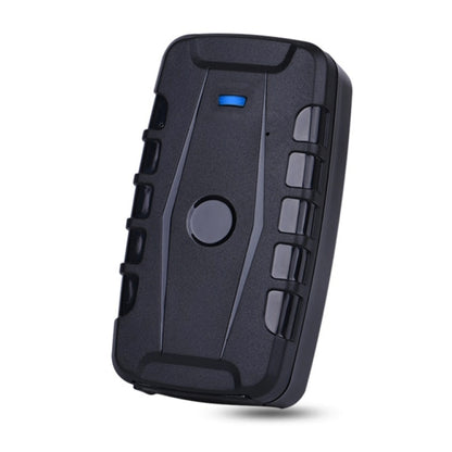 Black GPS tracking device with blue indicator window on rugged protective shell