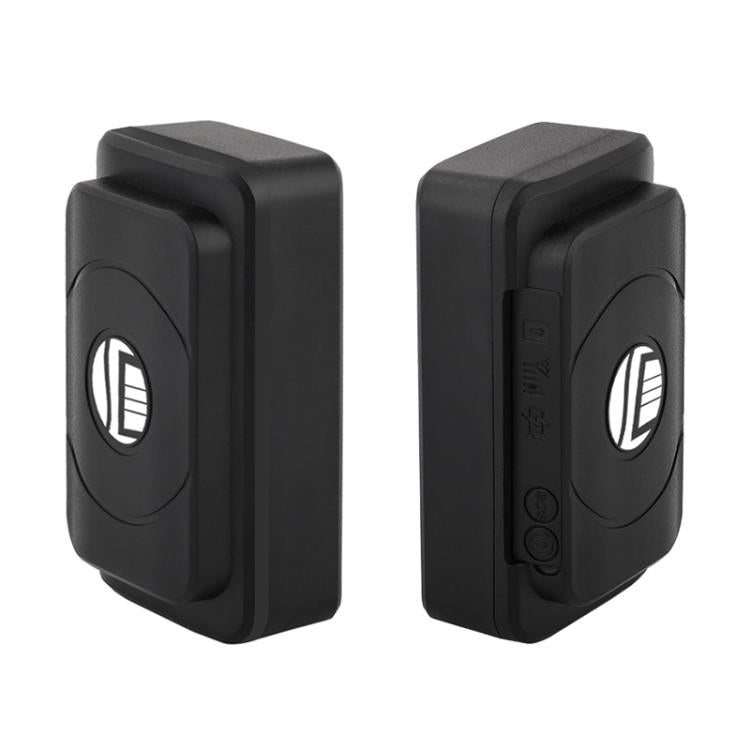 Black GPS tracker front views with status button and circular emblem