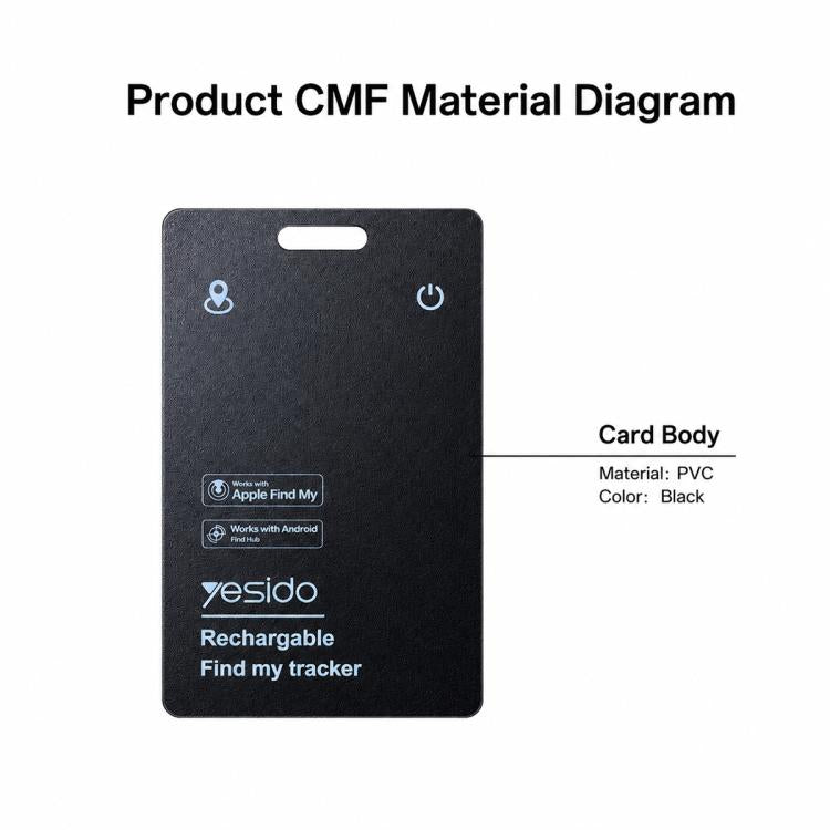 Yesido EC37 rechargeable anti-loss card tracker, black PVC body