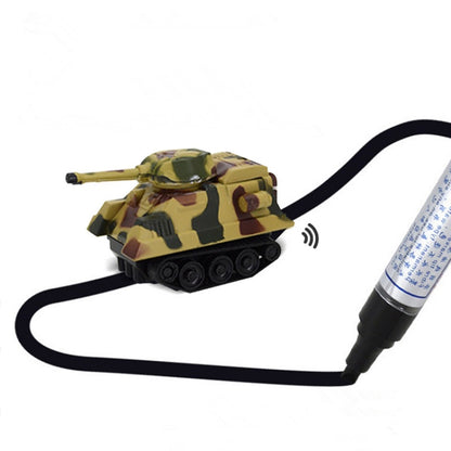 Camo toy tank with connected inductive pen for following writing