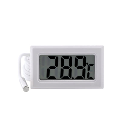 White mini LCD indoor digital thermometer with Celsius display and wired probe