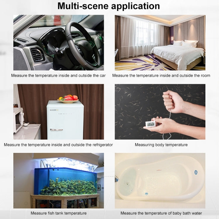 White mini LCD thermometer with probe shown for multi-scene temperature measuring