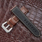 24mm dark leather watch band with silver buckle and perforated center holes