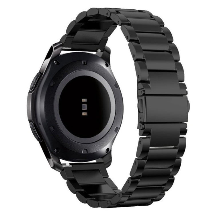 Black metal watch band with smooth link segments and pin-side clasp