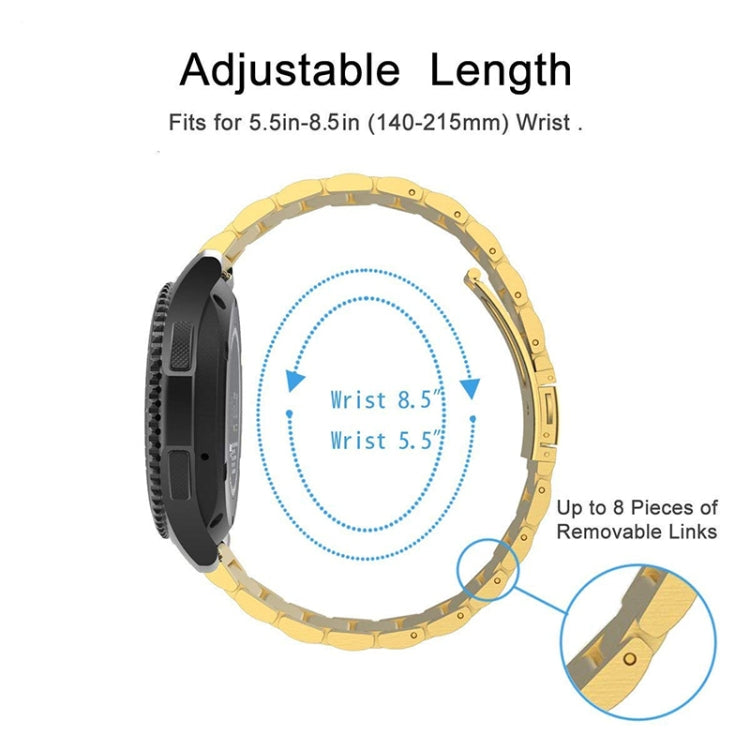 Gold metal watch band with adjustable length using removable links concept