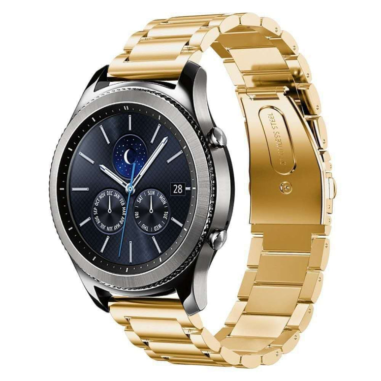 Gold stainless steel watch band with blue dial smartwatch, 22mm link strap