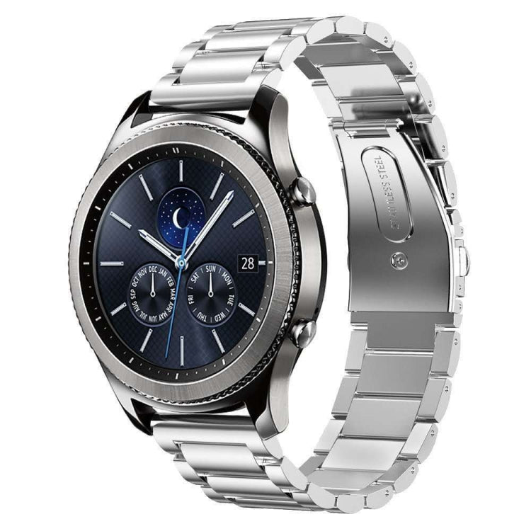 Silver stainless steel watch band with blue dial smartwatch, 22mm link strap