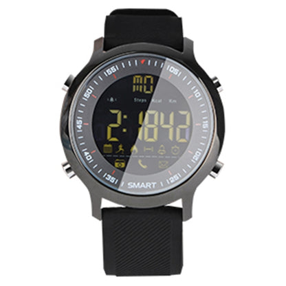 Black smart sports watch with round FSTN screen and dark silicone TPU strap