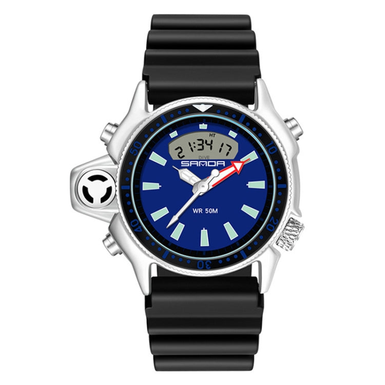 SANDA men’s waterproof digital sports wristwatch with blue dial, black silicone strap