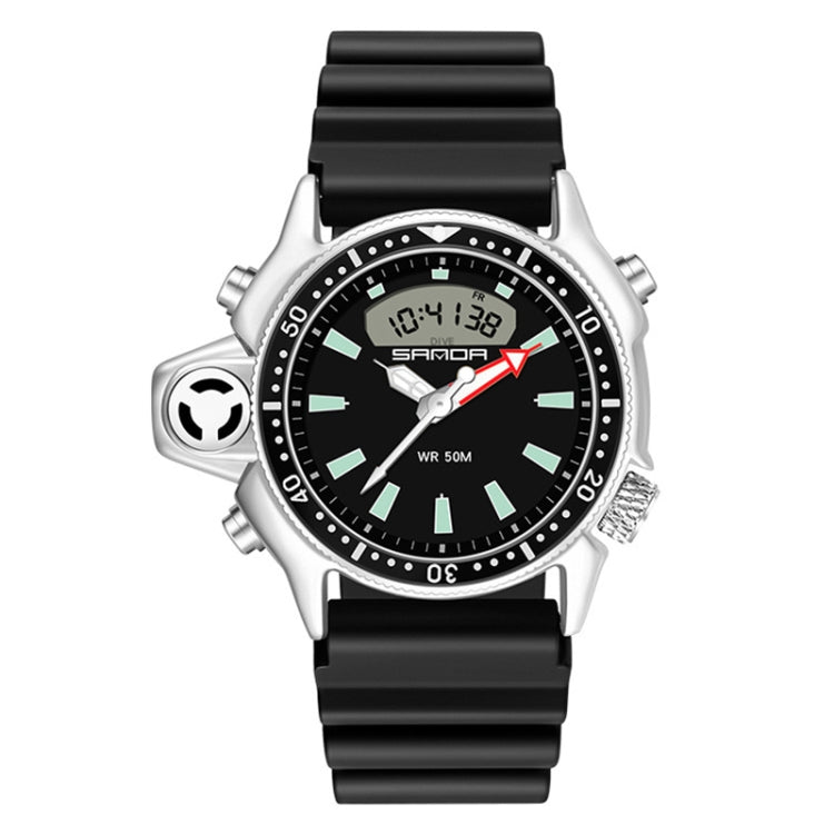 SANDA men’s waterproof digital sports wristwatch with black dial, black silicone strap