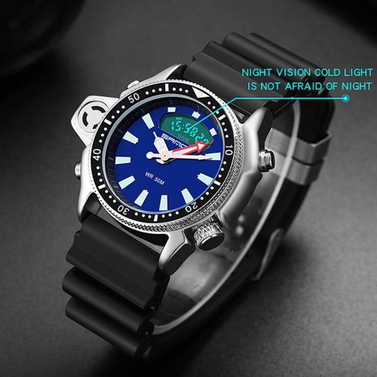SANDA men’s waterproof digital sports wristwatch with blue dial and black silicone strap