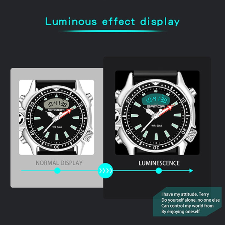 Multifunction sports wrist watch with black rubber strap and black dial with luminous green markers