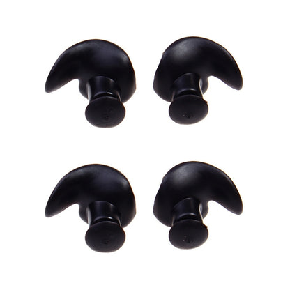 Pair of black soft silicone ear plugs with flanged tips for water sports