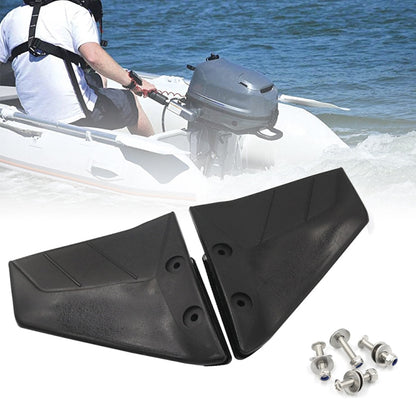 Black outboard wave breaker fins with mounting holes and hardware screws