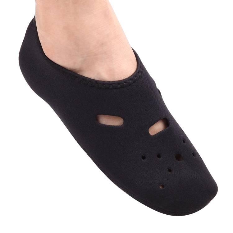 Black swim sock with open toe, perforation holes on top, anti-slip sole