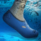 Dark blue swim sock with open toe and anti-slip textured sole, water-ready