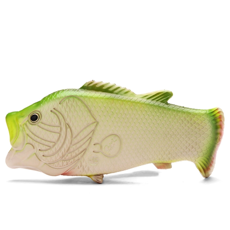 Single green fish-mouth sandal with textured scale pattern and tail fin