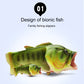 Bionic fish design fish sandals in green with open toe, shown side-by-side