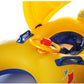 Yellow inflatable swimming circle close-up of canopy opening and red-blue handle