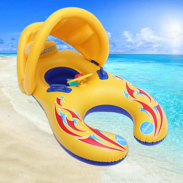 Children's yellow sunshade swimming circle with yacht canopy and flame pattern