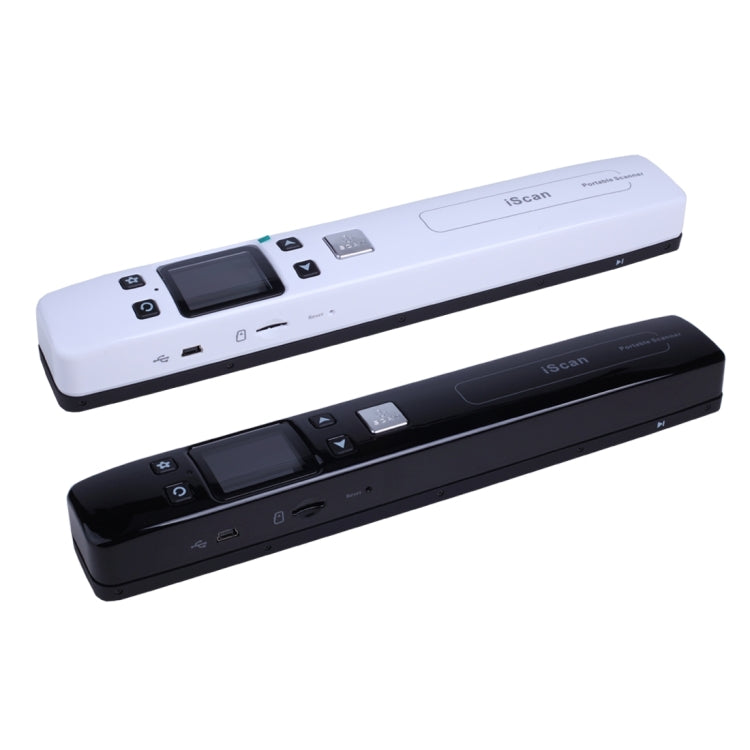 Portable handheld document scanners in white and black side by side.